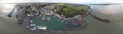 360° AERIAL PANORAMA OF PADSTOW FISHING VILLAGE IN CORNWALL